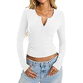 EasyGala Womens Cotton Long Sleeve Shirts V Neck Henley Tops Slim Fit Basic Going Out Tshirts Fall Fashion Outfits 2025