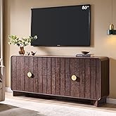 IFGET 70" Modern TV Stand for TVs Up to 80 inches, 30" Tall Entertainment Center with Storage and Adjustable Shelves, TV Console with Curved Profile Design, Media Console for Living Room, Brown