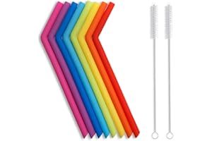 Hiware Reusable Silicone Straws, Long Flexible Silicone Drinking Straws with Cleaning Brushes for 30 oz Tumblers - 10 Pieces 