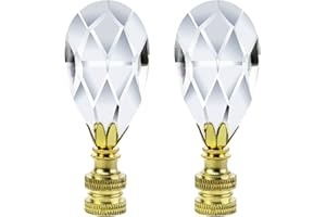 QWORK Crystal Lamp Finials, 2 Pack Teardrop Shape Clear Faceted Crystal Lamp Finials with Polished Brass Base for Lamp Shade, 2-3/4" Tall