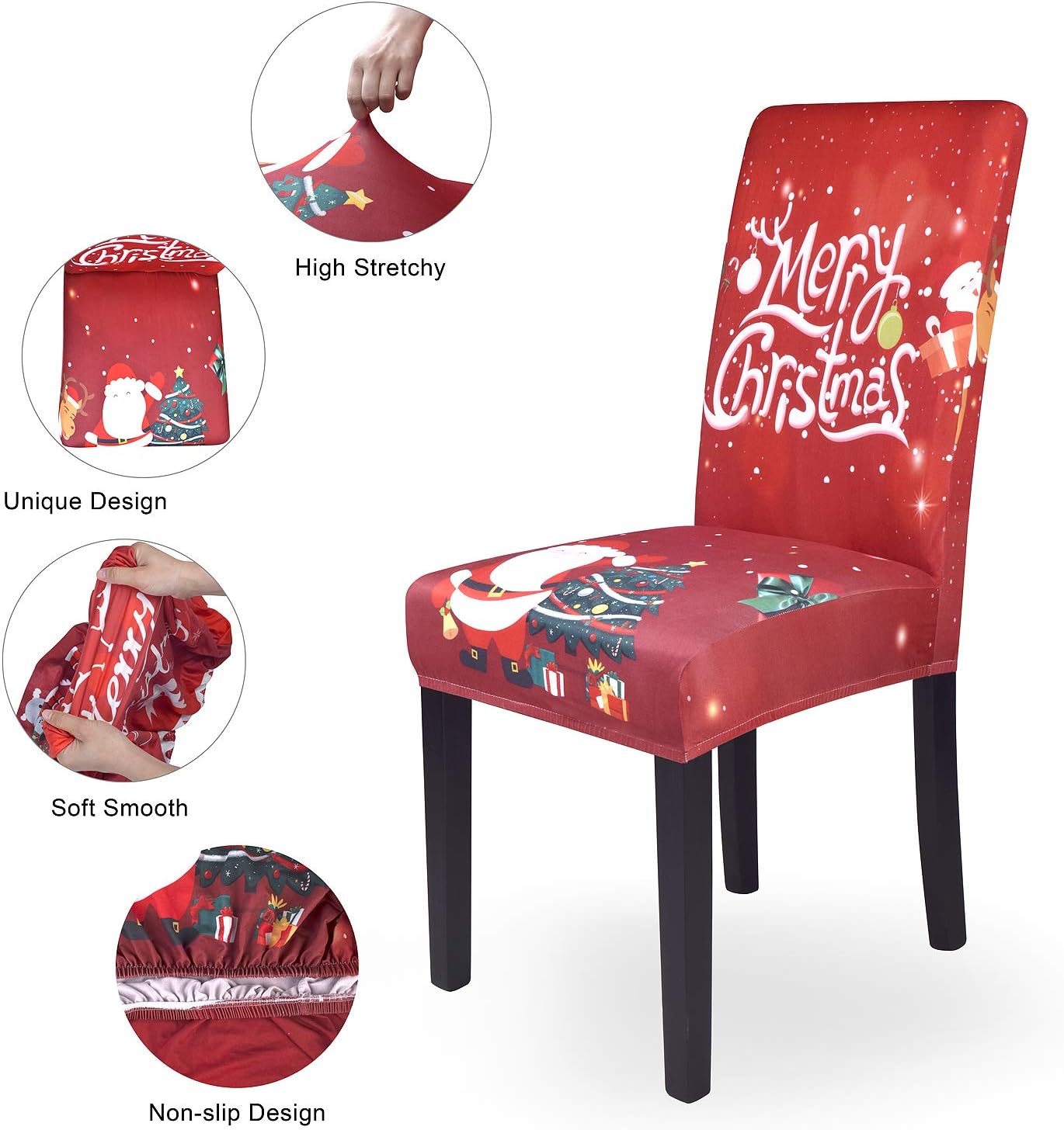 Christmas Dining Chair Covers, Spandex Stretch Removable Washable Dining Chair Protector Slipcovers, Parsons Chair Cover for Dining Room, Christmas Decoration for Home, Kitchen ,Wedding Party,Set of 4: Home & Kitchen