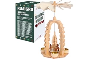 RUAIGRD 14 Inch Christmas Wooden Christmas Pyramid with Candle Holders -Nature Wood Finish Nativity Scene Set (RG001-2)