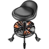 AHOMSEL Rolling Shop Stool with Wheels, Garage Mechanic Stool Chair | Adjustable Height Heavy Duty Shop Stool with Tool Tray, Backrest &amp; Footrest for Garage and Salon, 330 LBS