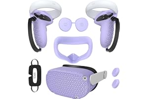 AMZDM for Oculus Quest 2 Accessories Face Cushion Cover for Quest 2 Contorller Grips Lens Cover VR Silicone Covers VR Shell Cover Thumbsticks Covers for Meta Quest 2 Disposable Eye Cover 5pcs (Purple)