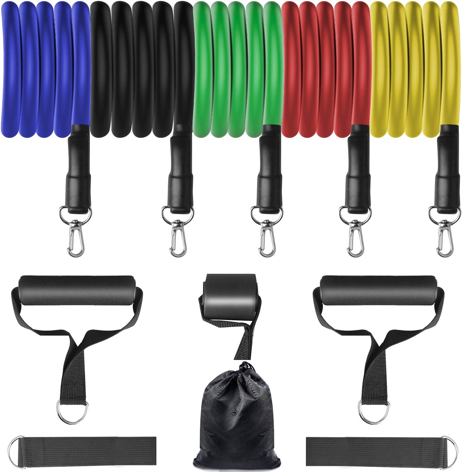 Exercise Resistance Bands Set - 5 Tubes, 2 Hand Grips, Door Anchor, Ankle Straps, Yoga, Physio Home Gym Equipment