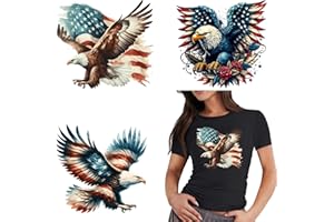 RIICFDD 3 Sheets Independence Day Iron on Transfers, Heat Transfer Vinyl Eagle Iron on Decals for T Shirts USA Flag Patches Iron On Stickers for Bag Clothes Pillow Covers DIY Decorations