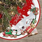 Christmas Tree Skirt, 48 Inch Christmas Tree Mat with Cute Train Cane Snowflakes Xmas Ornaments for Winter Holiday Xmas New Year Party Decor Supplies (48)