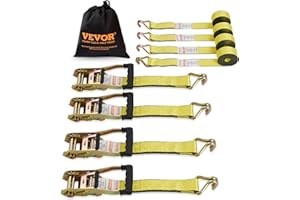 VEVOR Ratchet Tie Down Straps (4PK), 5000 lb Break Strength, Double J Hook Includes 4 Premium 2" x 15' Rachet Tie Downs with 