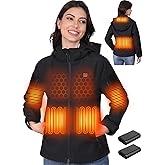 HOTHUGZ Heated Jacket for Women with 2 12V/10000mAh Battery Pack, Women's Soft Shell Electric Jackets, Outdoor Heated Coat