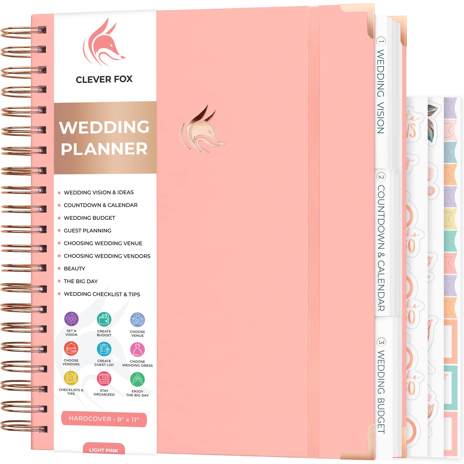 Clever Fox Wedding Planner – Notebook Organizer for Bride – Wedding Planning Binder Book with Pockets – Engagements Gift, 25.5x28cm (Light Pink)