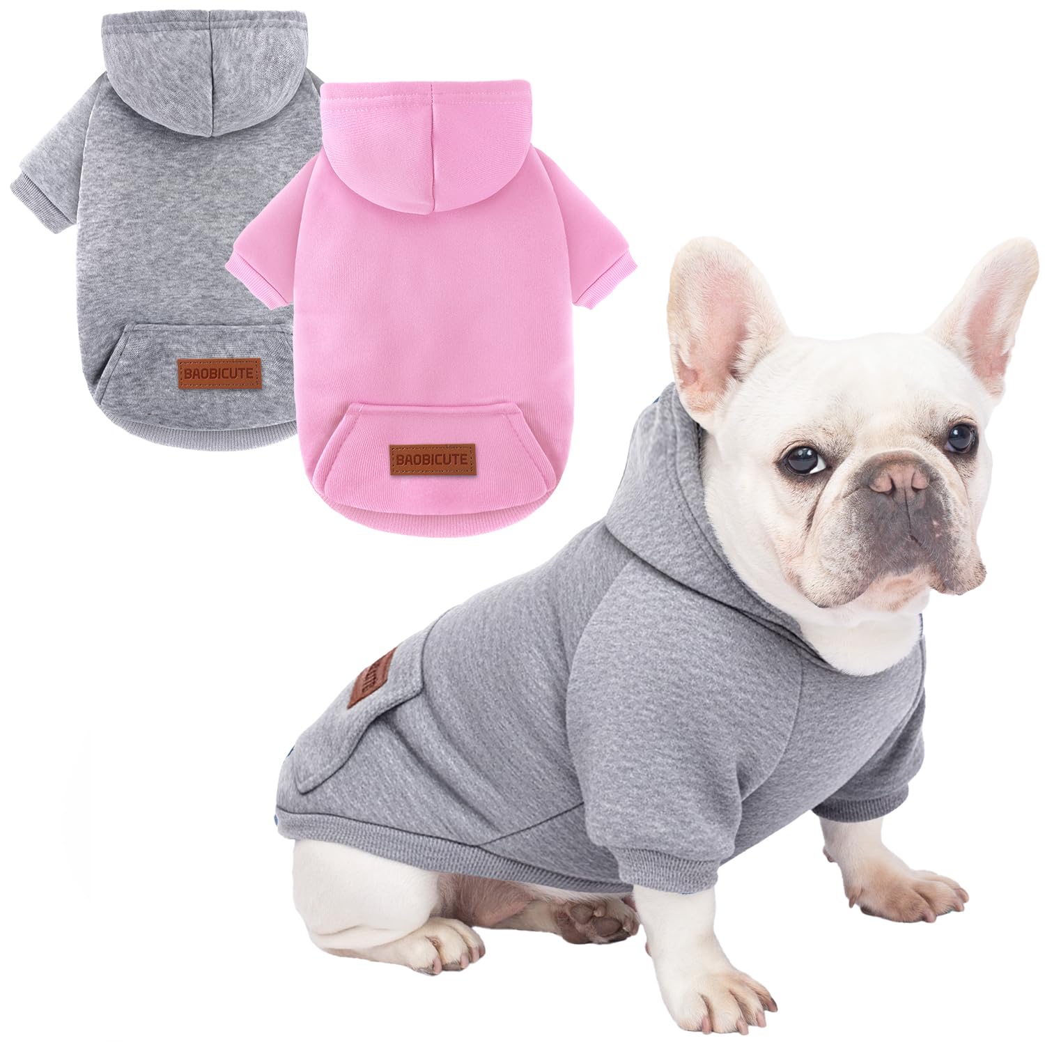 Photo 1 of 2 Pack Dog Hoodie Warm Hood Dog Sweater Cold Weather Small Dogs Sweatshirt Comfort Pet Clothes for Small Medium Dogs with Pockets Cats Chihuahua Clothes for Male Female Girl Boy Sporty Daily Wear