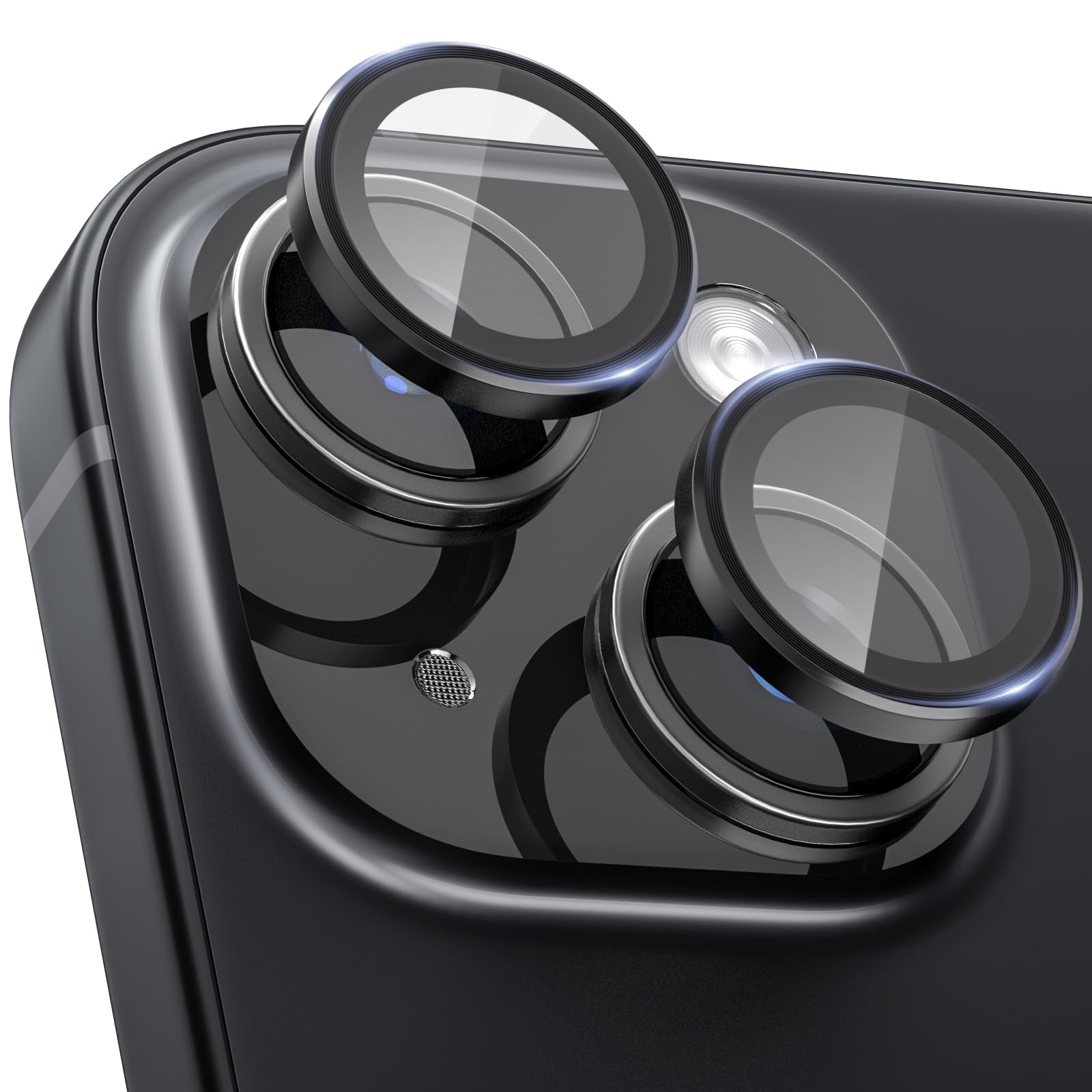 CloudValley for iPhone 15 Plus/iPhone 15 Camera Lens Protector, Ultra-HD Tempered Glass Camera Cover [Case-Friendly] Metal Individual Lens Screen Protective Ring, Black