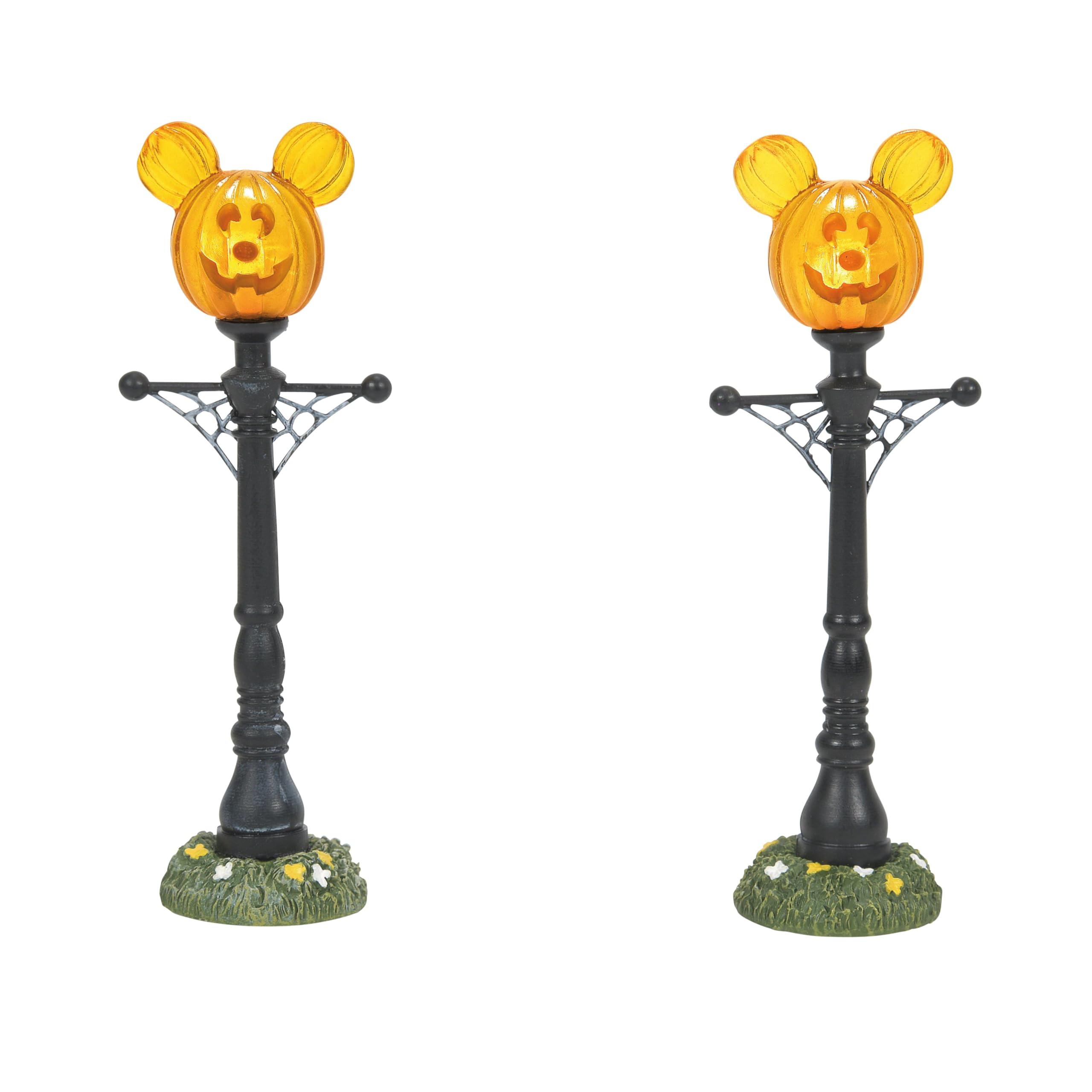 Photo 1 of Department 56 Disney Village Halloween Accessories Pumpkintown Mickey Mouse Street Lights Lit Figurine Set, 4.625 Inch, Multicolor