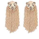 Lion Earrings for Women, Cute Animal Tassel Dangle Earrings With Gold Mane, Hypoallergenic Bohemian Drop Earrings, Sterling Silver, No Gemstone