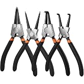 4pcs 7/128" Small Tip Snap Ring Pliers Set, 7" Internal/External Pliers | Straight/Bent Jaw, for Ring Remover Retaining