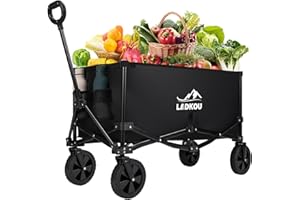 LADKOU Collapsible Foldable Wagon, Heavy Duty Beach Wagon Cart, Portable Utility Grocery Wagon for Outddor Camping Garden