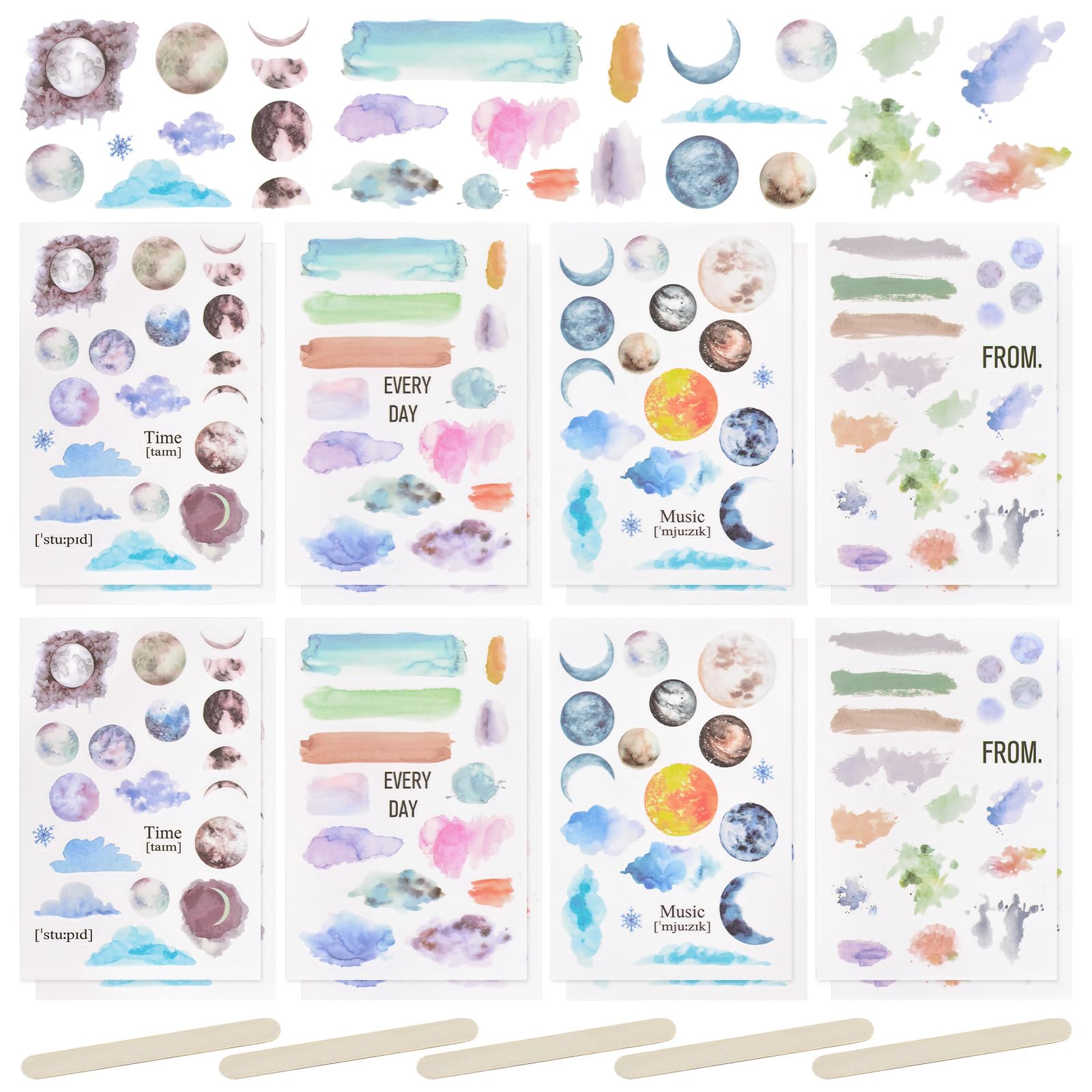 WANDIC Rub On Transfer Stickers, Sticker Girl Aesthetic Decor Scrapbook Sticker for Scrapbook Journal Planner Album (Moon)