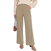 GRAPENT Corduroy Wide Leg Pants Woman High Waisted Fall Business Casual Elastic Waist Loose Trendy Trousers with Pockets