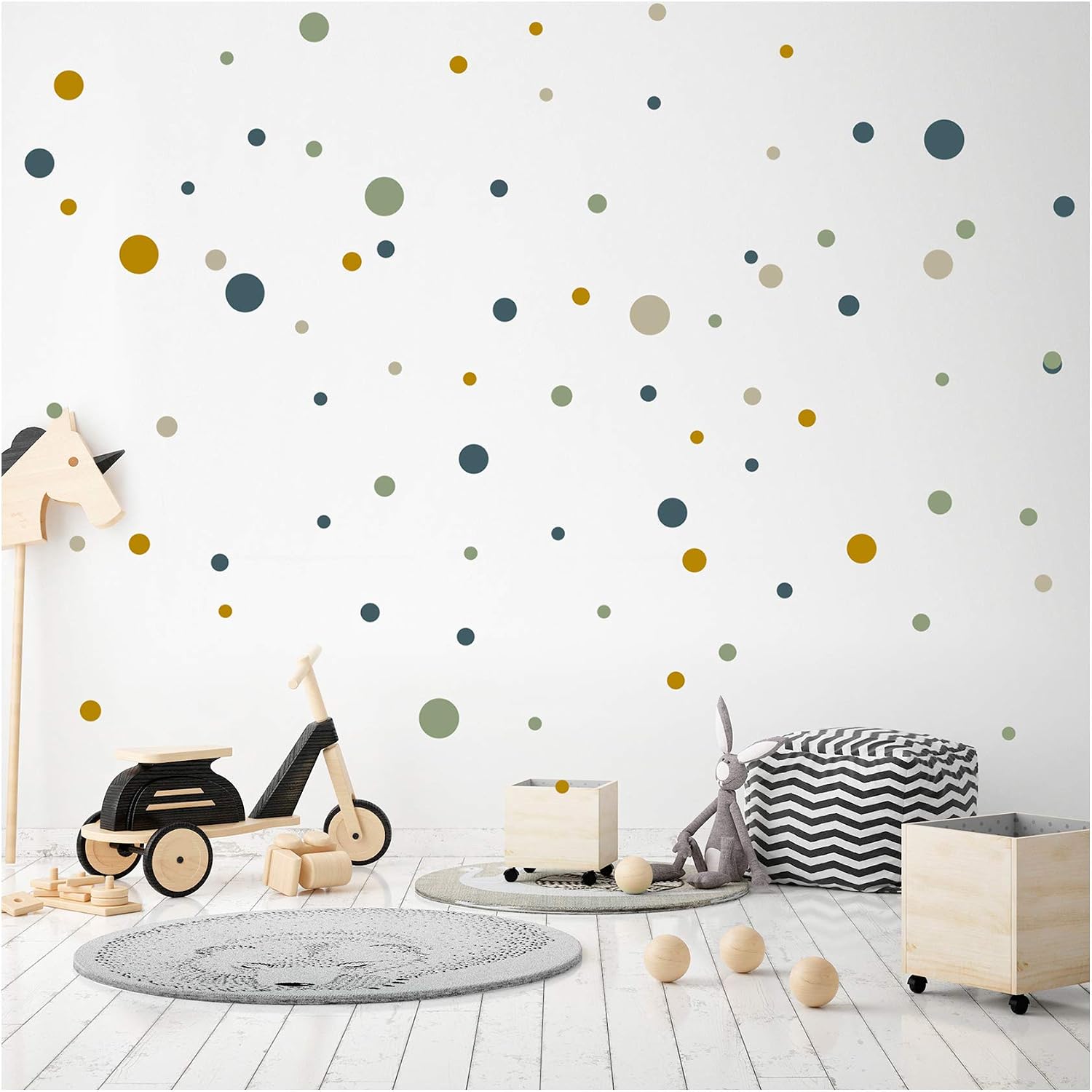 yabaduu 100 Adhesive Dots Circles Dots Wall Sticker Children's Room Bedroom Baby Room Sticker Film Decoration Self-Adhesive for Boys Girls Pastel (Y035-3 Blue-Green-Mustard-Beige) - Image 3