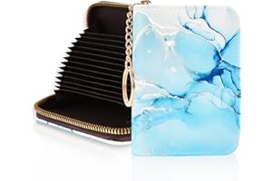 OPPSVIUST Credit Card Holder RFID Wallet, Slim Card Wallet for Women, Credit Card Keychain Wallet Organizer, Small Leather Card Holder Wallet with Zipper (Sky Realm)