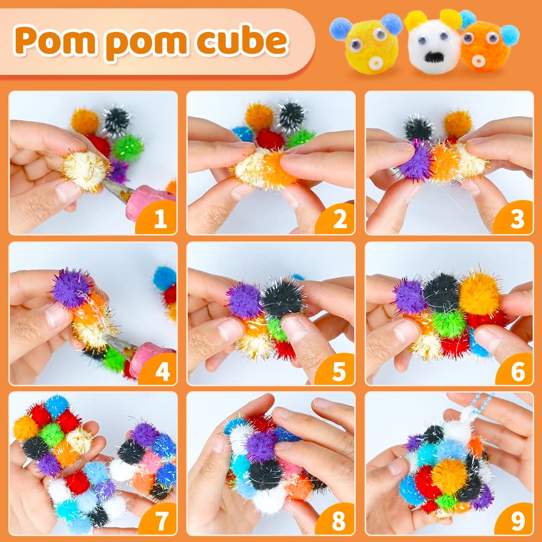 Eppingwin 90PCS Multicolor Pom Poms,1.5 Inch Soft Pompoms for Crafts, Assorted Colors Big Pom Pom for Arts & Crafts DIY Projects (Multi-Colored)