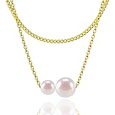 14K Gold Plated Dainty Layered Necklace for Women,Pearl Necklace For Women、Paperclip Chain
