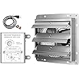 iPower 7 Inch Wall Mounted Shutter Exhaust Fan with Temperature Controller and Power Cord Kit, Aluminum, 1600 RPM, 760 CFM, for Attic, Garage, Louvered Vent, Plant, Greenhouse, Silver