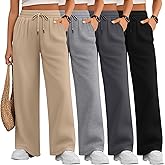 Evervibe 4 Pack Women's Plus Size Lounge Pants, Wide Leg Drawstring Yoga Pants Loose Casual Pajama Sweatpants with Pockets