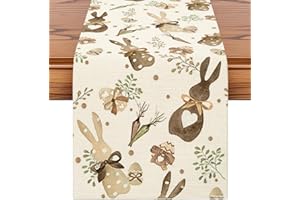OTOSTAR Happy Easter Table Runner Spring Easter Holiday with Hearts Bunny and Eggs Pattern Seasonal Kitchen Dining Table Runn