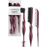 Conair Slick Back Tail Comb Set, 3-Pack with Fine Tooth Tail Comb, Edge Brush, and Smoothing Brush for Teasing, Parting, and Smoothing Sleek Hair Styles, Control Hair Flyaways