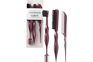 Conair Slick Back Tail Comb Set, 3-Pack with Fine Tooth Tail Comb, Edge Brush, and Smoothing Brush for Teasing, Parting, and Smoothing Sleek Hair Styles, Control Hair Flyaways