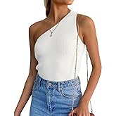 ZESICA Women's One Shoulder Tank Summer Sleeveless T Shirt Ribbed Knit Slim Fit Sexy Casual Basic Tee Tops