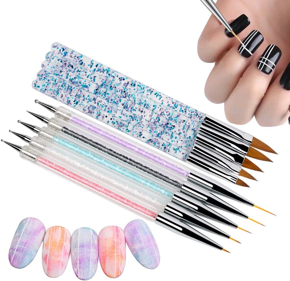 VINFUTUR Acrylic Nail Art Brushes 5pcs Nail Art Drawing Pens + 5pcs