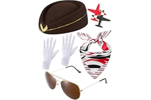 Bencailor 6 Pcs Women's Flight Attendant Costume Accessories Stewardess Outfits Flight Attendant Hat Sunglasses Scarf Gloves