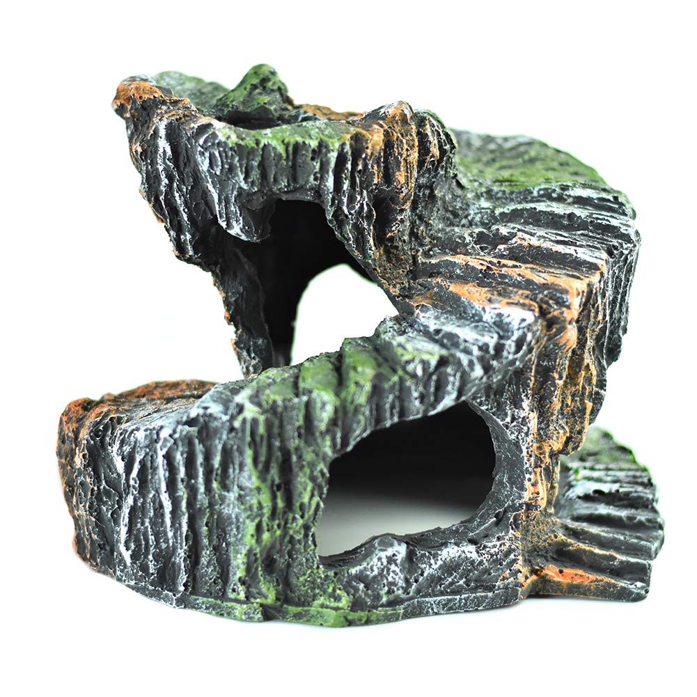 OMEM Small Reptile Ladder Turtle Lizard Hamster Habitat Decoration Tank Ornament (Rotating rock)