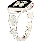 CTYBB Bling Diamond Band Compatible with Apple Watch Bands for Women 40mm 41mm 38mm 42mm Series 11 10 9 8 7 6 5 4 SE 3 2 1, Sparkle Metal Bracelet Wristband, Cute Lucky Clover Dressy iWatch Band,Starlight/White