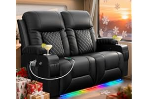 MOSGAT RV Loveseat Recliner Sofa, Reclining Loveseat Wall Hugger Recliners with USB Ports, Cup Holders, Insert Pockets, RV Recliners for Travel Trailers & Living Room, RV Furniture | RV Couch | Black