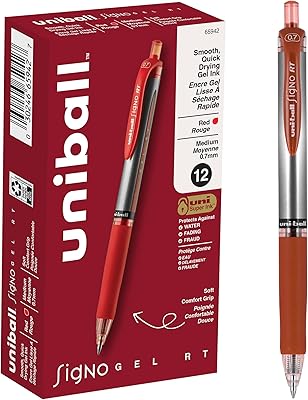 uniball Signo RT Gel Pens, Medium Point (0.7mm), Red, 12 Pack