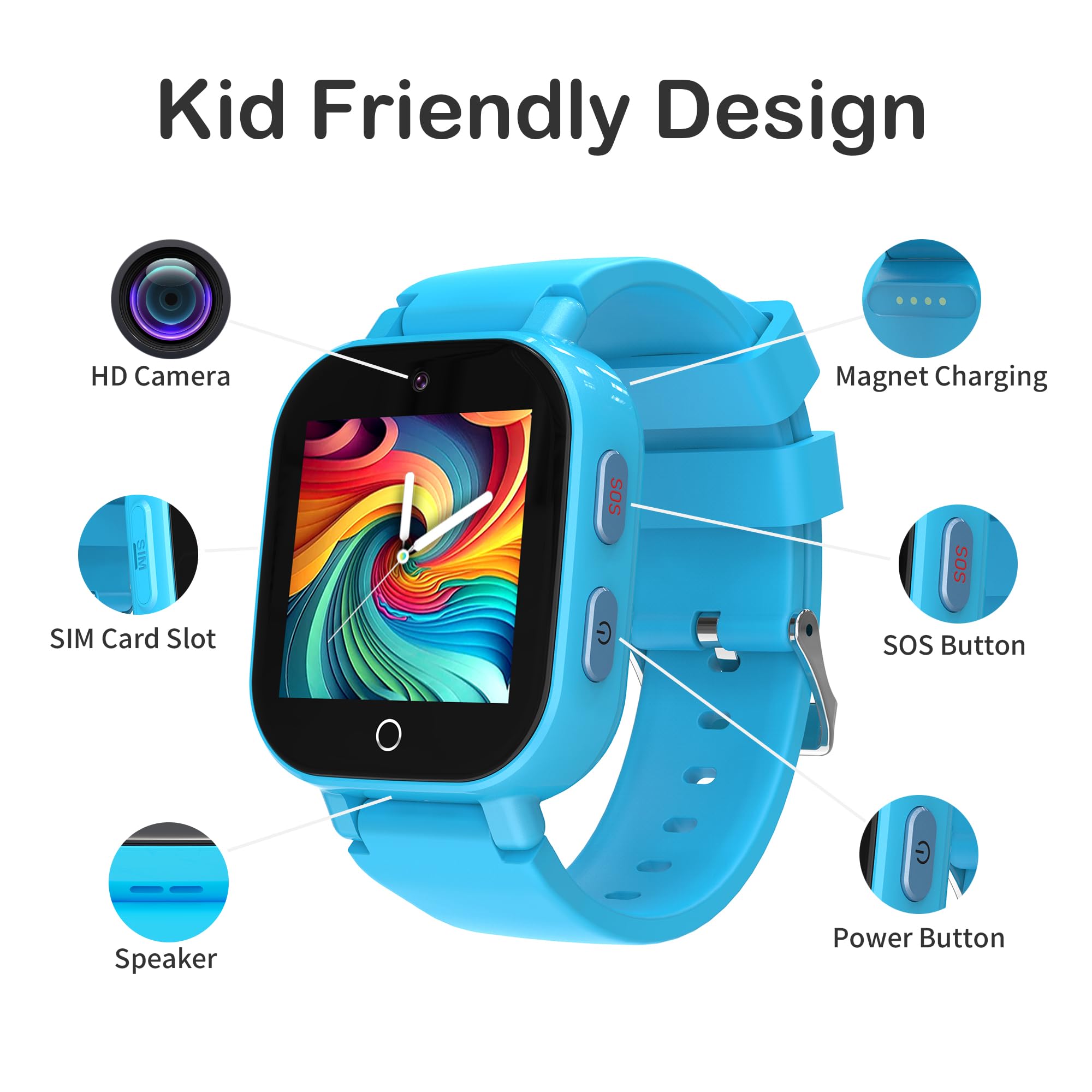 Phyulls 4G Kids Smart Watch Boys with GPS Tracker & Video Calling, Waterproof One-Key SOS Call Voice Chat Camera Alarm Sport Pedometer GPS Tracker Watch for Boys Age 4-12