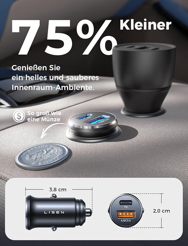 54W Zigarettenanzünder USB C, PD&QC3.0 Auto Ladegerät KFZ