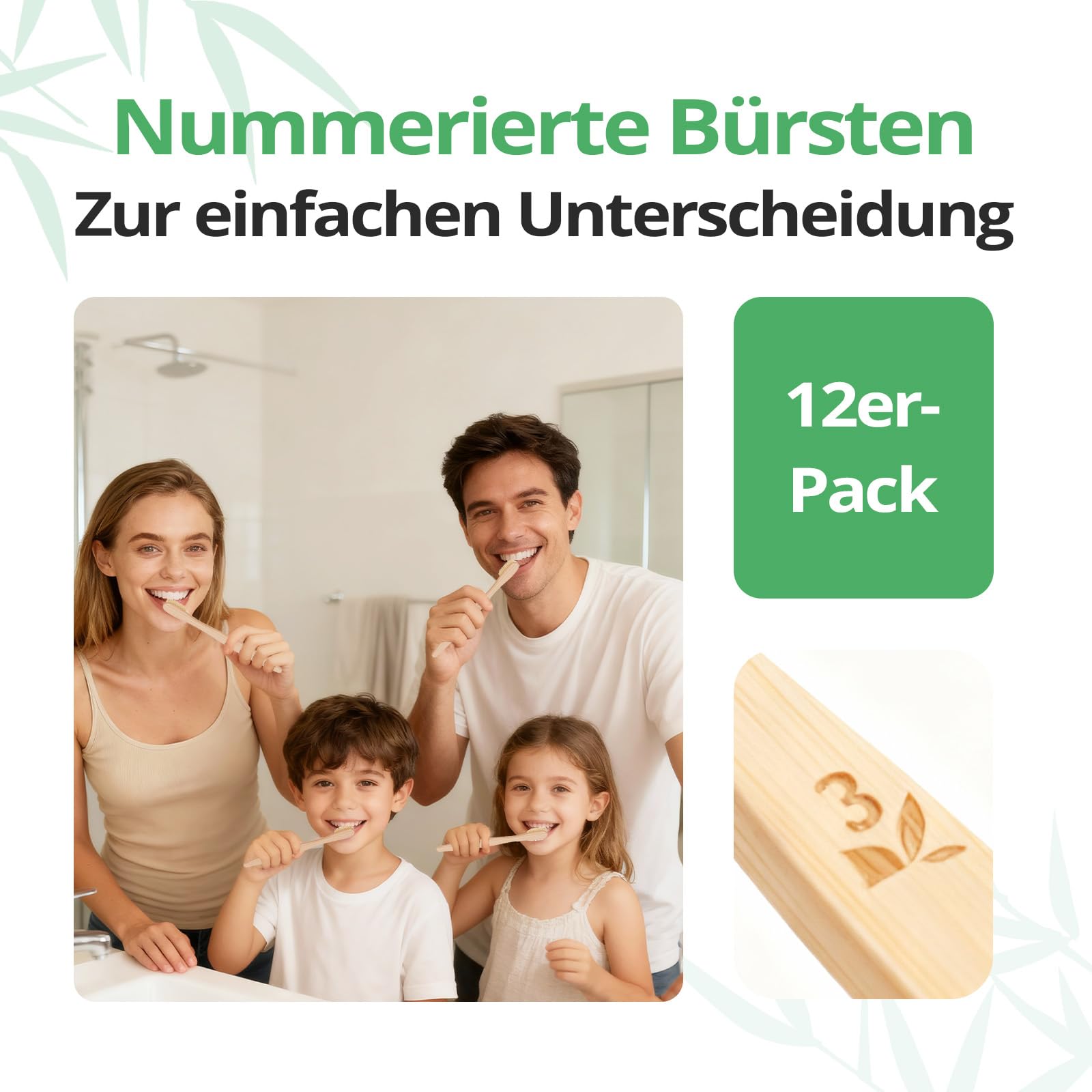 GENKENT Bambus-Zahnbürste, umweltfreundlich, natürliche Holzkohle, mit BPA-freien, weichen Borsten, 12 Stück 4