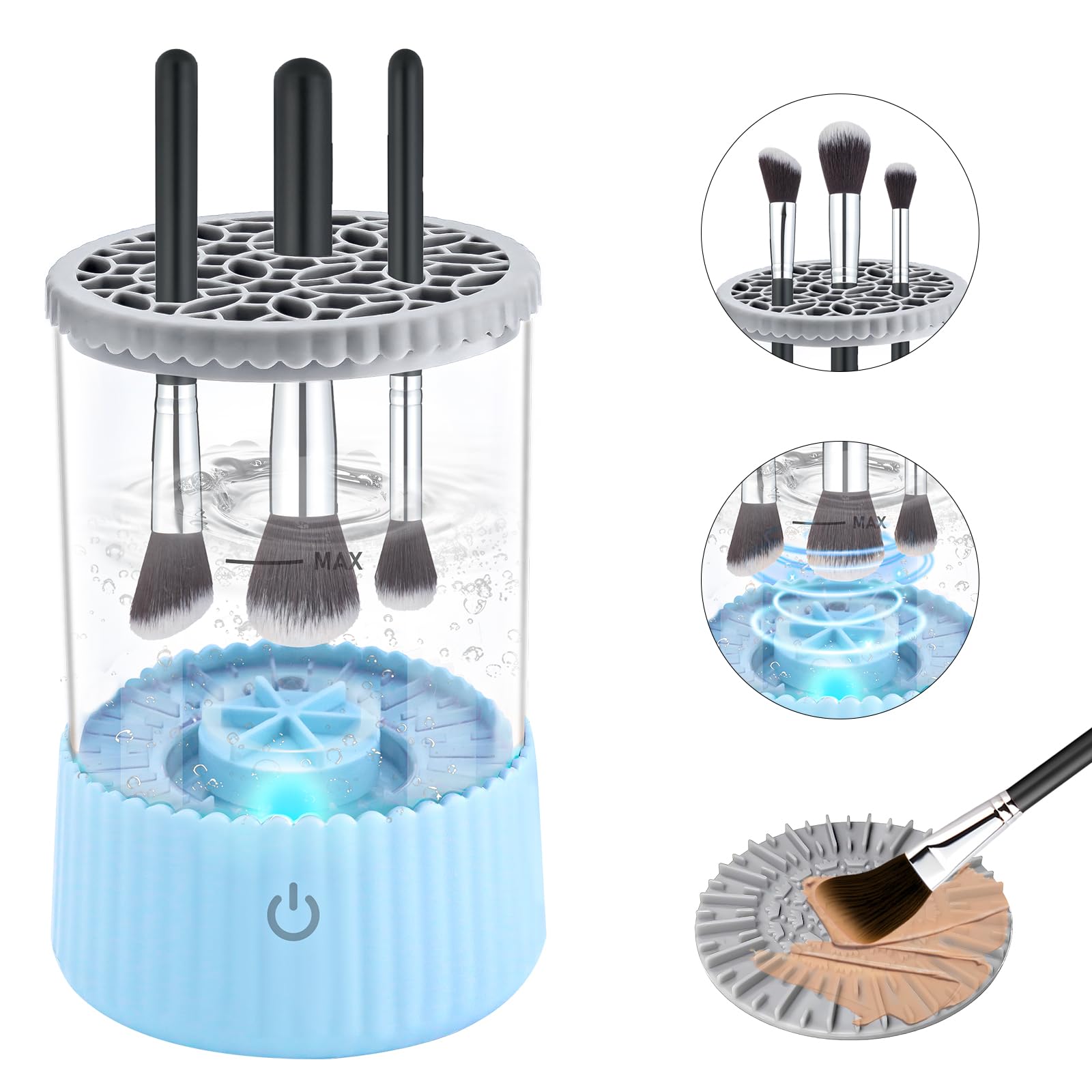 clean Electric Makeup Brush Blue Portable USB Cleaner Machine with Rubber Pad Fit for All Size Makeup Brushes