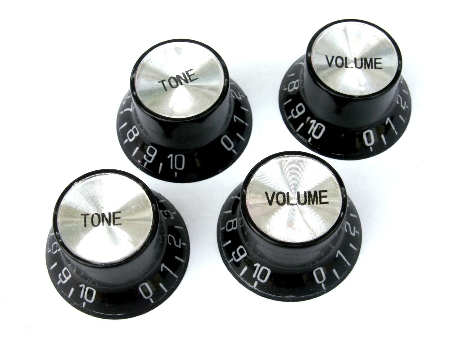 4 electric guitar black top hat knobs with silver top 2 volume 2 tone LP type Amazon.co.uk