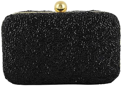 Image gallery Womens Silk Black Hand Embroidered Box Clutch Bag