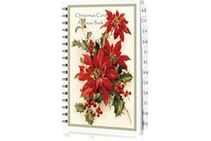 Eaasty Christmas Card Address Book with A-Z Alphabetical Tabs 6.5" x 9" Christmas Poinsettia Hardcover Spiral Bound Address Organizer for Home Office Contacts Internet Website Logins