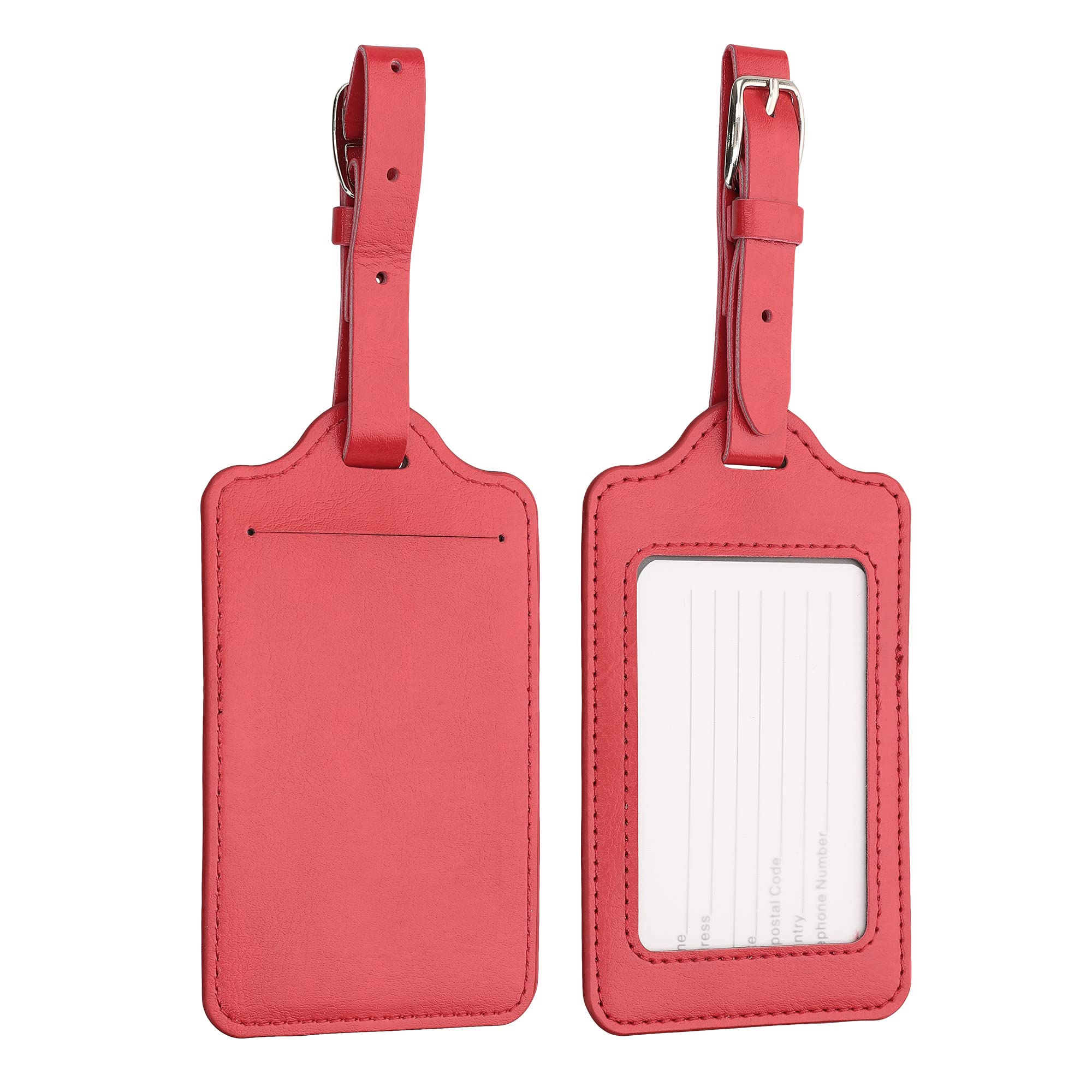 kwmobile Luggage Tags - 2X Synthetic Leather Name Address Cards for Travel Luggage, Suitcases - Dark Red