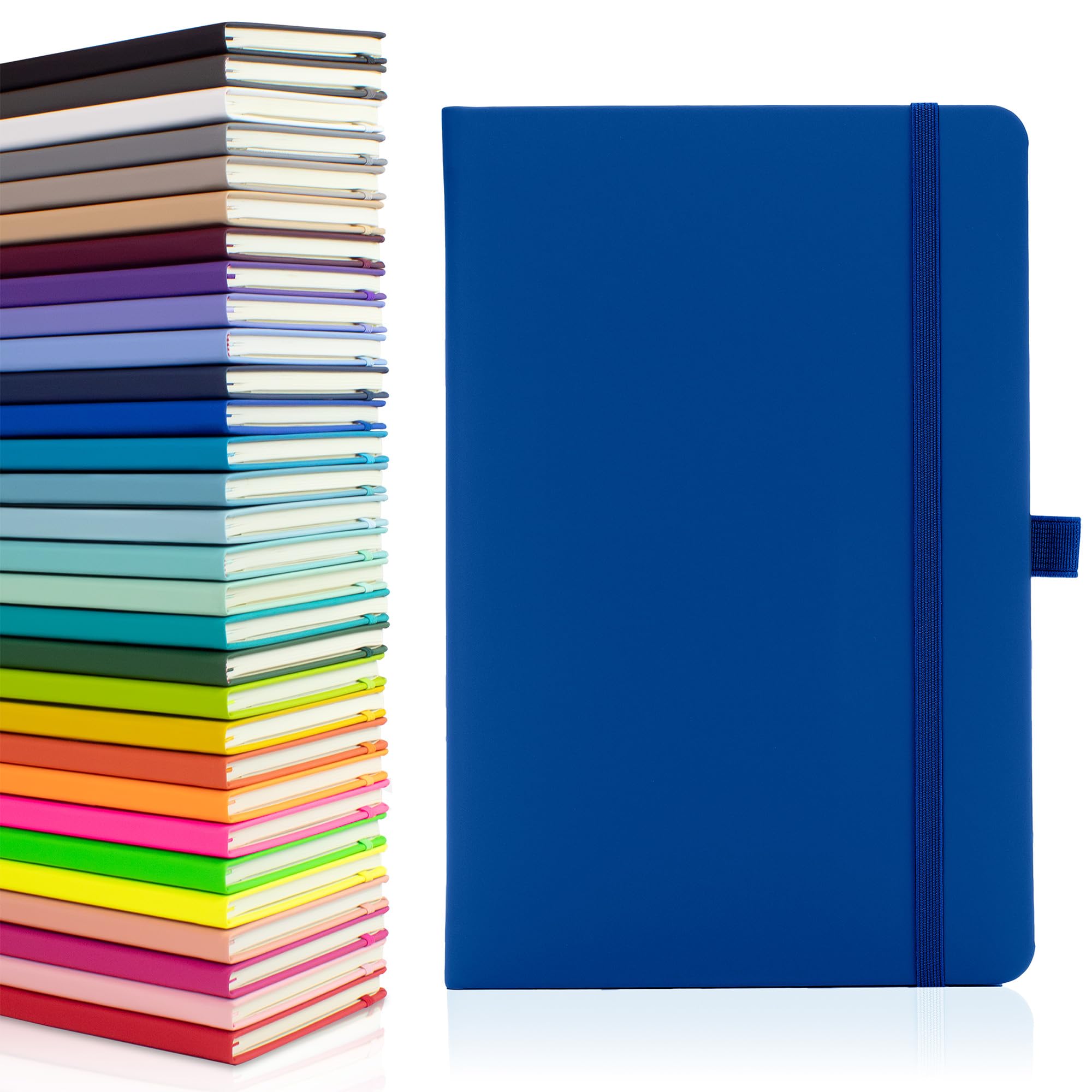 Notes London Eco A5 Notebook with Lined Pages, Pen Loop, Ribbon, Date Marks and Paper Pocket, Medium Hardback Journal, Note, sustainably sourced paper (Blue)
