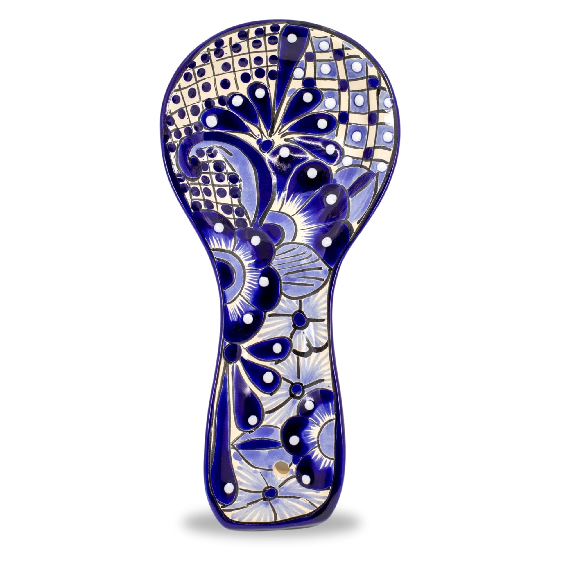 Spoon Rest - Hand Painted Talavera Ceramic Spoon Holder - Blue and White Mexican Style Cuchara Azul Blanco