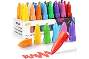 JUPITEARTH Lot de 24 crayons lavables non toxiques en forme de fusée avec prise en main facile, parfaits pour les mains des t