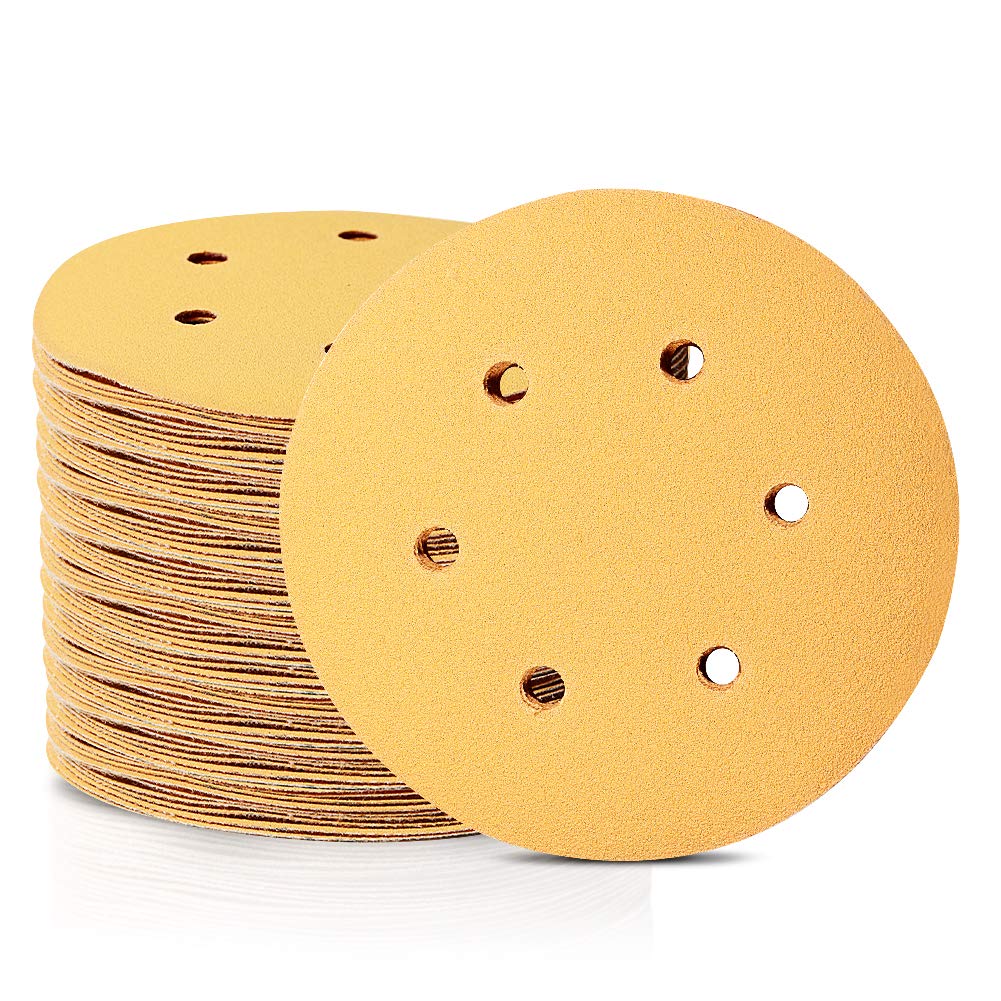 SPEEDWOX 100 Pcs 6 Inches Hook and Loop 6 Hole Sanding Discs 180 Grit Dustless Sandpaper Assortment Fit for Random Orbital Sander Yellow Finishing Discs for Automotive Woodworking